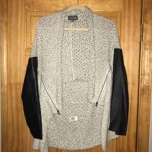 Women’s cardigan sweater with leather sleeves